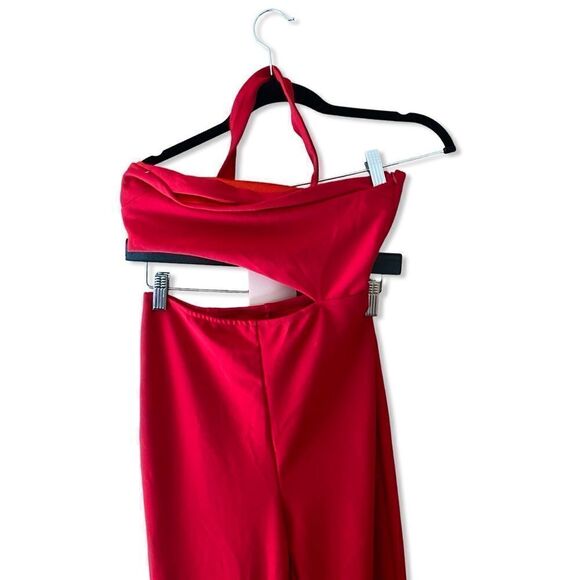 Superdown Emilie Cut Out Jumpsuit red flare bell bottoms one piece Revolve NWT - Picture 4 of 9